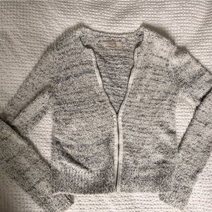 LOFT Marled Knit Zip Up Sweater Cozy Cardigan